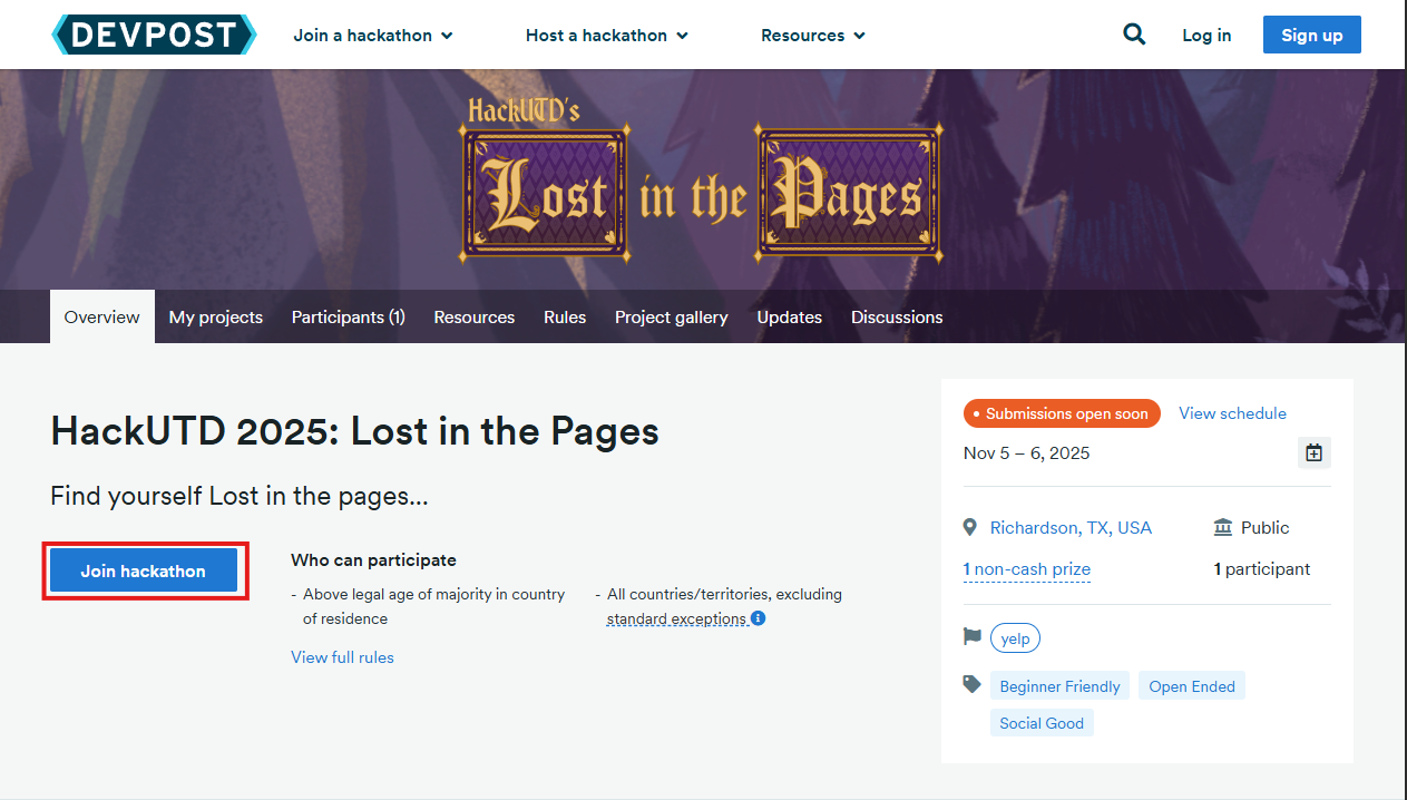 Join Hackathon button